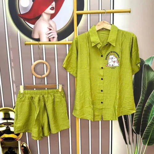 Đồ bộ quần đùi áo sơ mi tay ngắn cổ bẻ in hình
