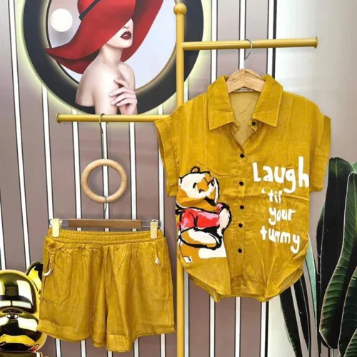 Đồ bộ quần đùi áo sơ mi tay ngắn cổ bẻ in hình