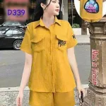 Đồ bộ quần đùi áo sơ mi tay ngắn cổ bẻ in hình
