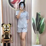 Đồ bộ quần đùi áo sơ mi tay ngắn cổ bẻ màu trơn