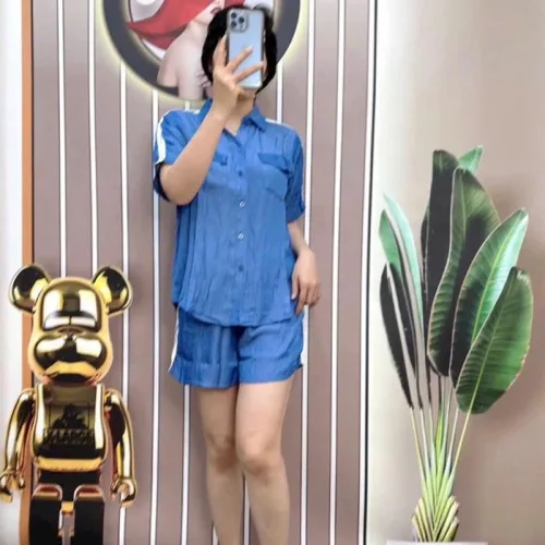 Đồ bộ quần đùi áo sơ mi tay ngắn cổ bẻ màu trơn