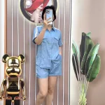 Đồ bộ quần đùi áo sơ mi tay ngắn cổ bẻ màu trơn