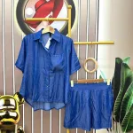 Đồ bộ quần đùi áo sơ mi tay ngắn cổ bẻ trơn