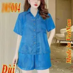 Đồ bộ quần đùi áo sơ mi tay ngắn cổ bẻ trơn