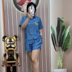 Đồ bộ quần đùi áo sơ mi tay ngắn có túi giả