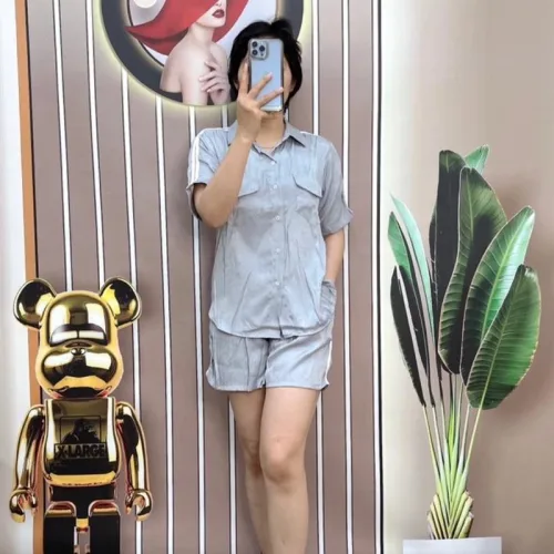 Đồ bộ quần đùi áo sơ mi tay ngắn có túi giả màu trơn