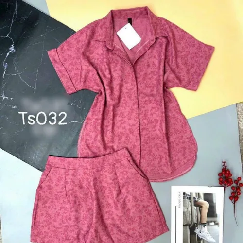 Đồ bộ quần đùi áo sơ mi tay ngắn hoạ tiết hoa