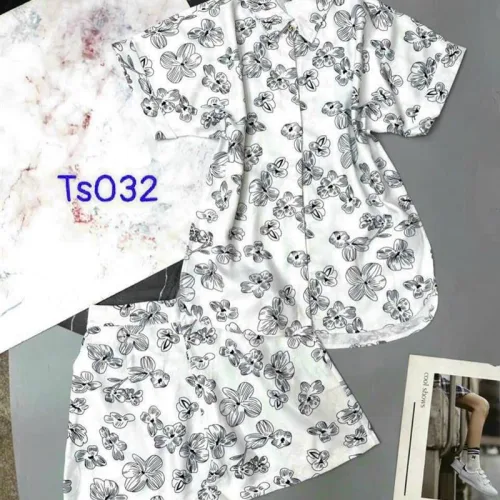 Đồ bộ quần đùi áo sơ mi tay ngắn hoạ tiết hoa