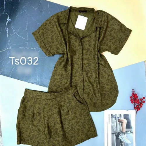 Đồ bộ quần đùi áo sơ mi tay ngắn hoạ tiết hoa