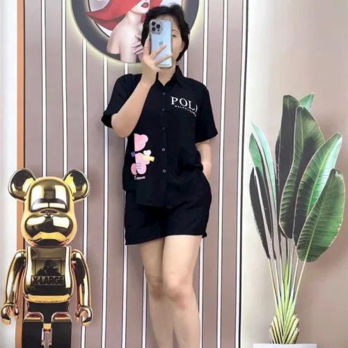 Đồ bộ quần đùi áo sơ mi tay ngắn in chữ