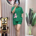 Đồ bộ quần đùi áo sơ mi tay ngắn in chữ