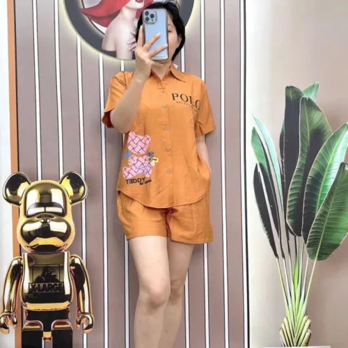 Đồ bộ quần đùi áo sơ mi tay ngắn in hình