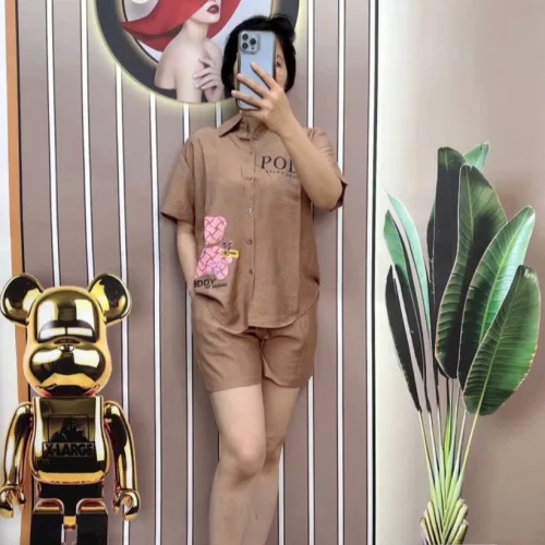 Đồ bộ quần đùi áo sơ mi tay ngắn in hình