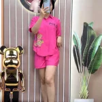 Đồ bộ quần đùi áo sơ mi tay ngắn in hình