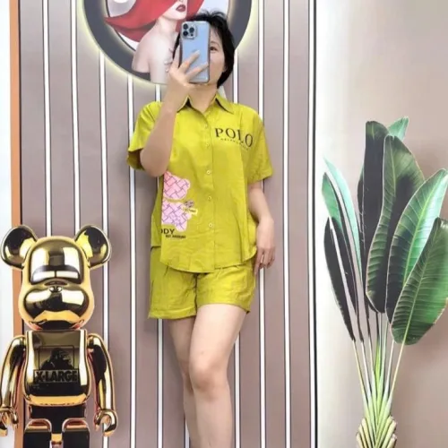 Đồ bộ quần đùi áo sơ mi tay ngắn in hình