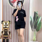 Đồ bộ quần đùi áo sơ mi tay ngắn in hình