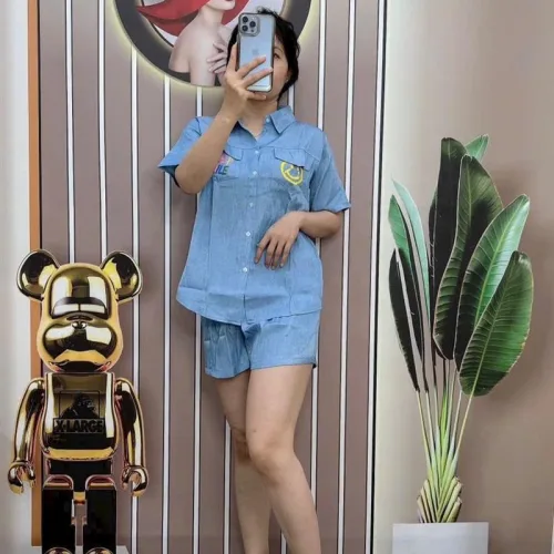 Đồ bộ quần đùi áo sơ mi tay ngắn in hình