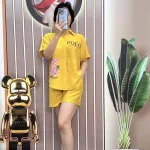 Đồ bộ quần đùi áo sơ mi tay ngắn in hình