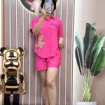 Đồ bộ quần đùi áo sơ mi tay ngắn in hình