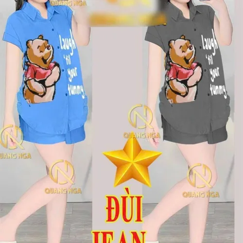 Đồ bộ quần đùi áo sơ mi tay ngắn in hình