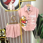 Đồ bộ quần đùi áo sơ mi tay ngắn in hình