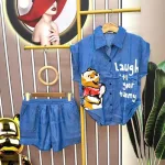 Đồ bộ quần đùi áo sơ mi tay ngắn in hình