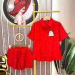 Đồ bộ quần đùi áo sơ mi tay ngắn in hình