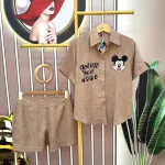 Đồ bộ quần đùi áo sơ mi tay ngắn in hình
