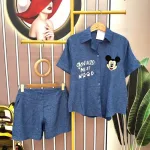 Đồ bộ quần đùi áo sơ mi tay ngắn in hình