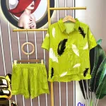 Đồ bộ quần đùi áo sơ mi tay ngắn in hình