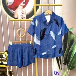 Đồ bộ quần đùi áo sơ mi tay ngắn in hình