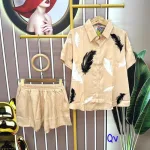 Đồ bộ quần đùi áo sơ mi tay ngắn in hình