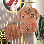 Đồ bộ quần đùi áo sơ mi tay ngắn in hình