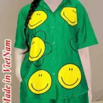 Đồ bộ quần đùi áo sơ mi tay ngắn in hình