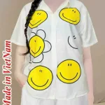 Đồ bộ quần đùi áo sơ mi tay ngắn in hình