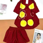 Đồ bộ quần đùi áo sơ mi tay ngắn in hình