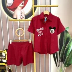 Đồ bộ quần đùi áo sơ mi tay ngắn in hình chuột mickey