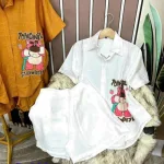 Đồ bộ quần đùi áo sơ mi tay ngắn in hình gấu