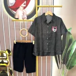 Đồ bộ quần đùi áo sơ mi tay ngắn in hình gấu