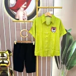 Đồ bộ quần đùi áo sơ mi tay ngắn in hình gấu