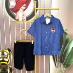 Đồ bộ quần đùi áo sơ mi tay ngắn in hình gấu