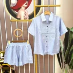 Đồ bộ quần đùi áo sơ mi tay ngắn màu trơn