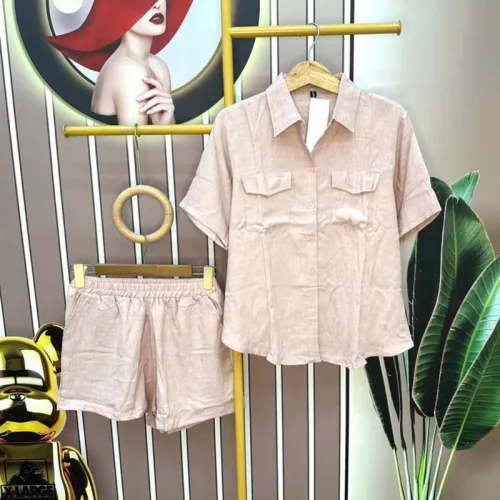 Đồ bộ quần đùi áo sơ mi tay ngắn màu trơn