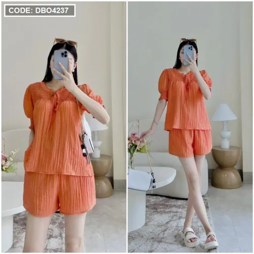 Đồ bộ quần đùi áo tay bo màu trơn mặc nhà