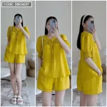 Đồ bộ quần đùi áo tay bo màu trơn mặc nhà