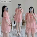 Đồ bộ quần đùi áo tay bo màu trơn mặc nhà