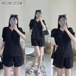 Đồ bộ quần đùi áo tay bo màu trơn mặc nhà