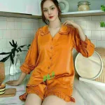 Đồ bộ quần đùi áo tay dài cổ sen màu trơn