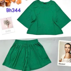 Đồ bộ quần đùi áo tay lửng cổ tròn màu trơn