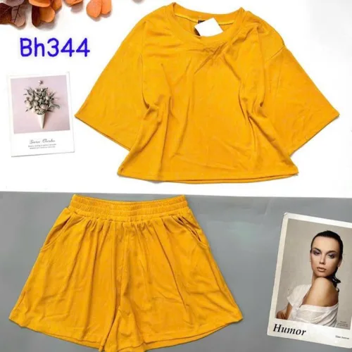 Đồ bộ quần đùi áo tay lửng cổ tròn màu trơn